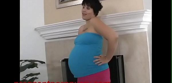  Huge 9 month pregnant short haired whore gets banged hard and cum